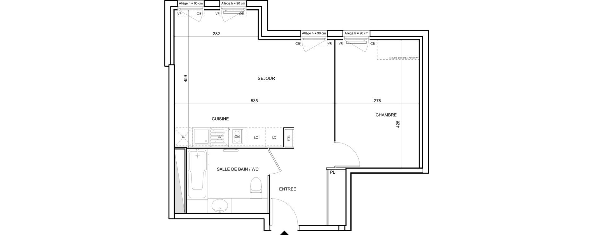 Appartement T2 de 45,88 m2 &agrave; Toulouse Malep&egrave;re
