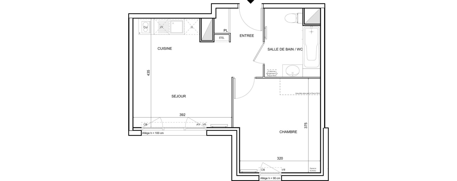 Appartement T2 de 38,12 m2 &agrave; Toulouse Malep&egrave;re