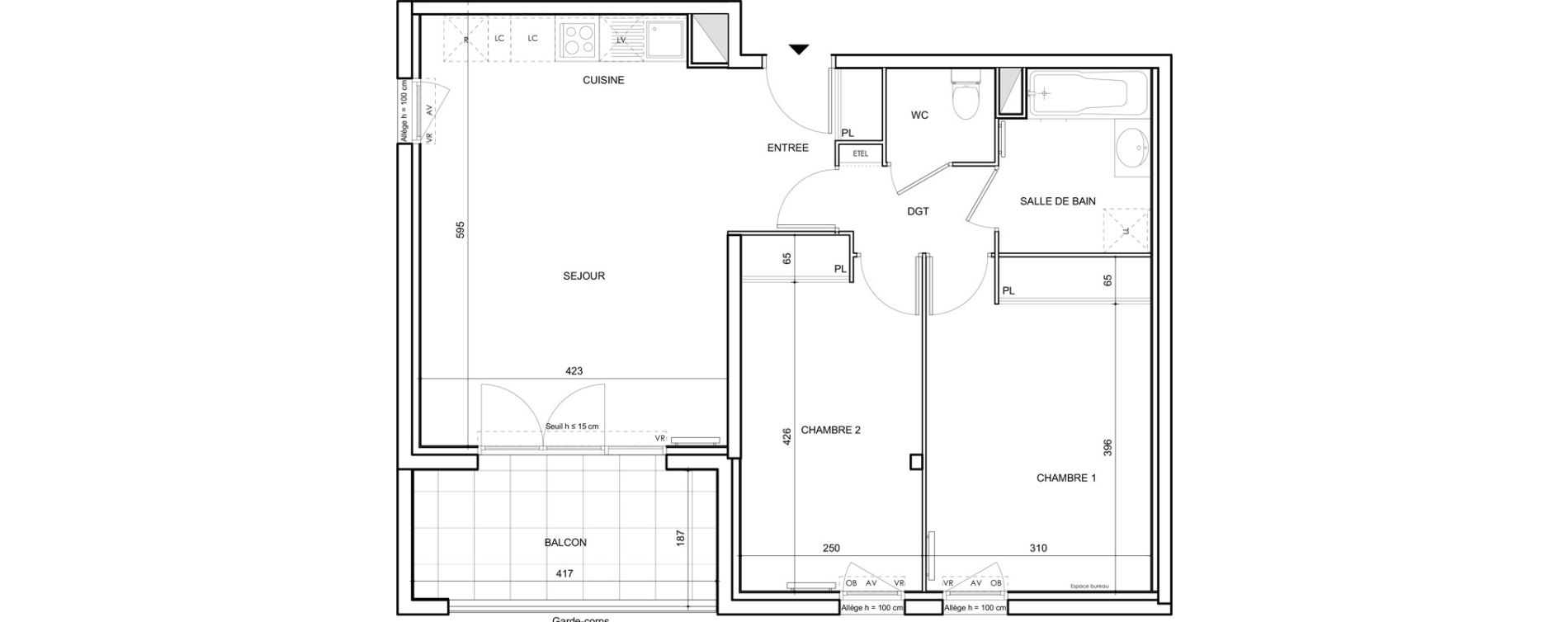 Appartement T3 de 64,44 m2 &agrave; Toulouse Malep&egrave;re