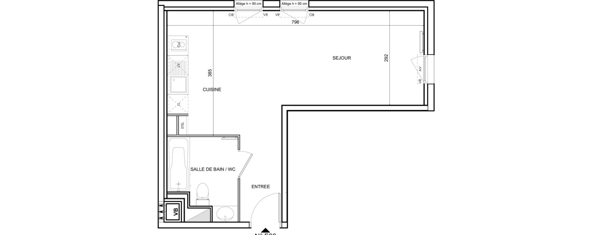 Appartement T1 de 34,45 m2 &agrave; Toulouse Malep&egrave;re