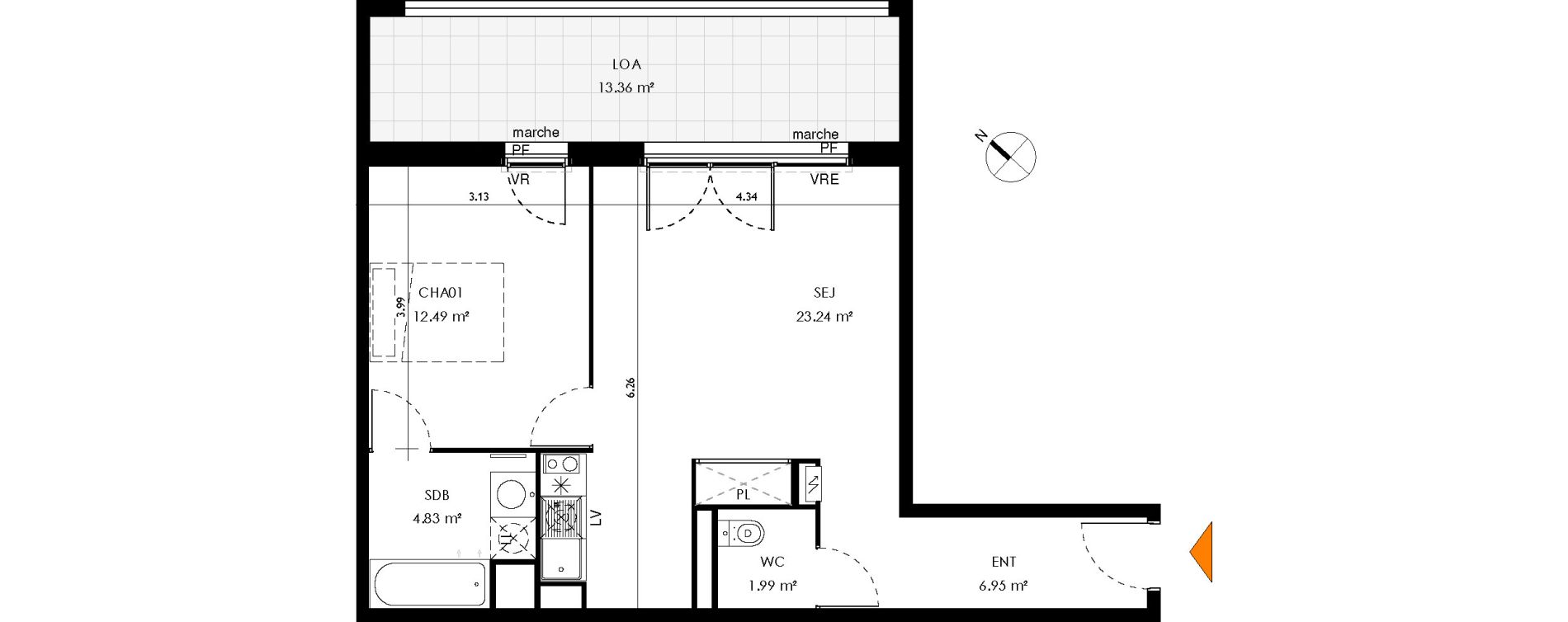 Appartement T2 de 49,49 m2 &agrave; Toulouse Malep&egrave;re