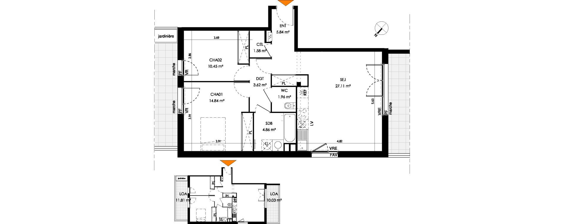 Appartement T3 de 70,27 m2 &agrave; Toulouse Malep&egrave;re