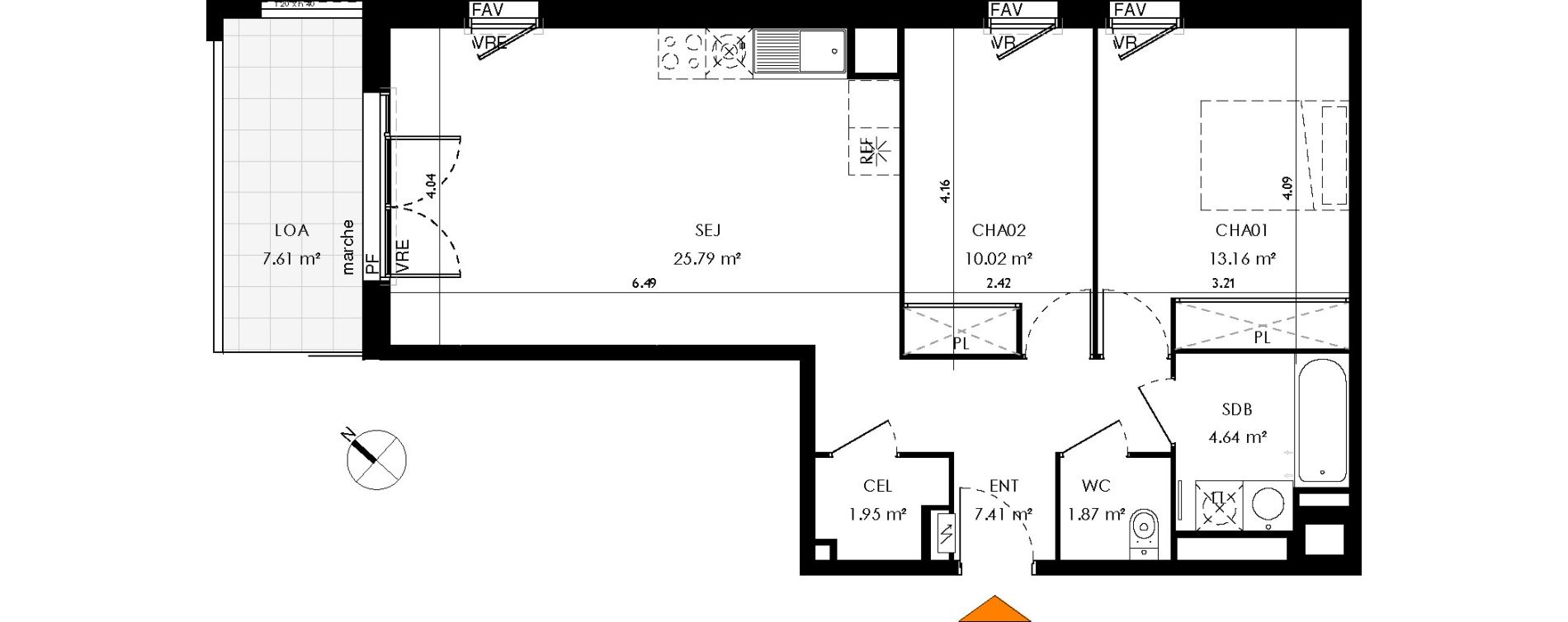 Appartement T3 de 64,83 m2 &agrave; Toulouse Malep&egrave;re