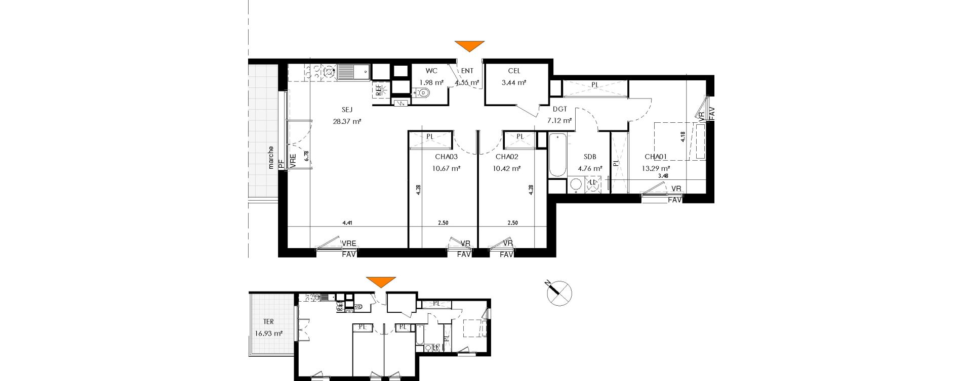 Appartement T4 de 84,58 m2 &agrave; Toulouse Malep&egrave;re