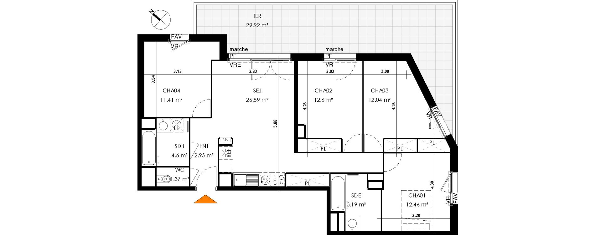 Appartement T5 de 89,50 m2 &agrave; Toulouse Malep&egrave;re