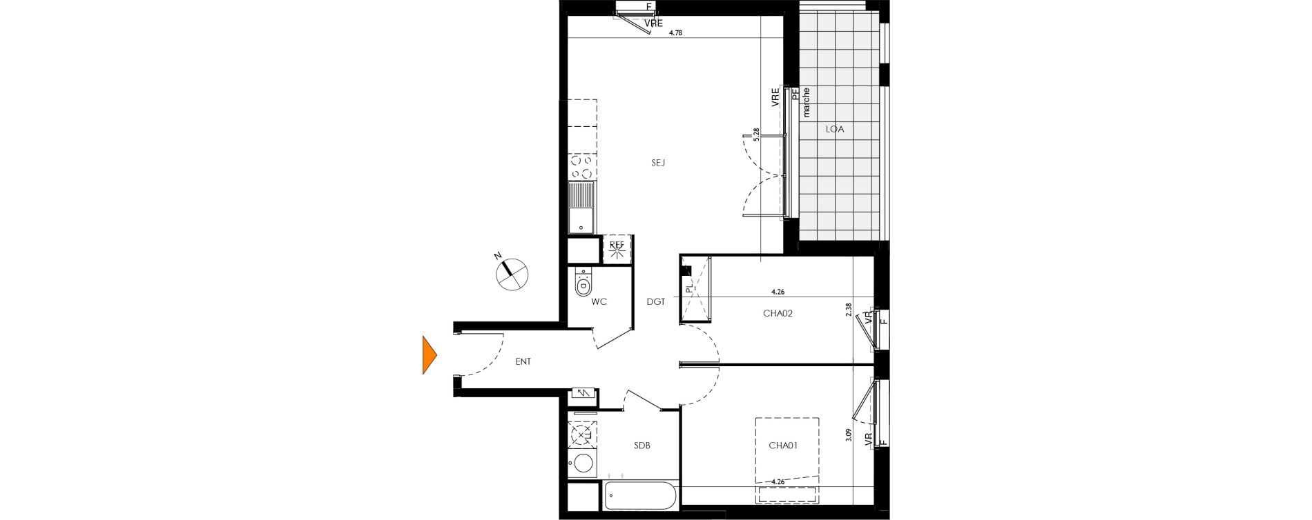 Appartement T3 de 63,84 m2 &agrave; Toulouse Malep&egrave;re