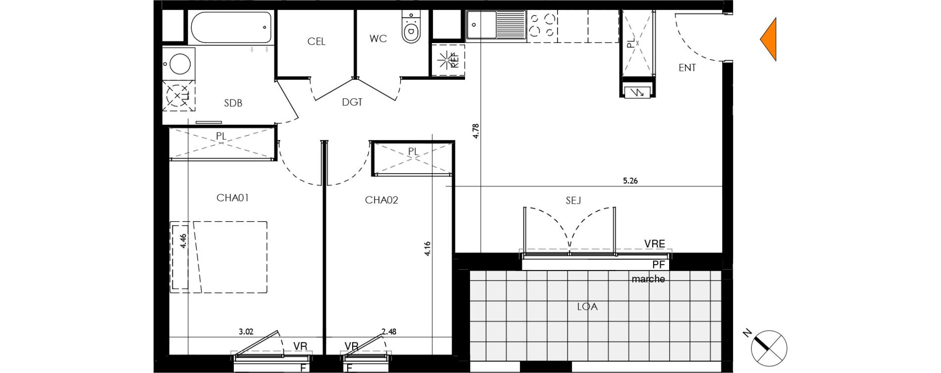Appartement T3 de 61,13 m2 &agrave; Toulouse Malep&egrave;re