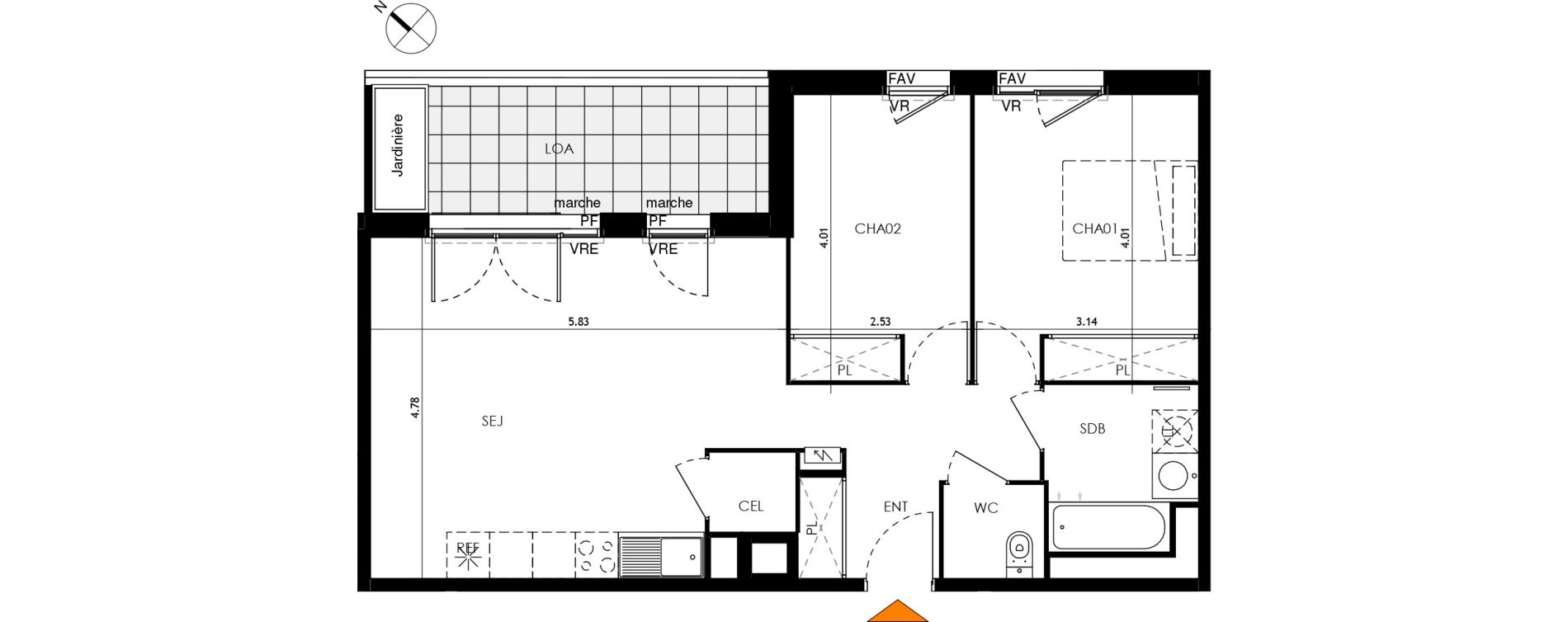 Appartement T3 de 63,55 m2 &agrave; Toulouse Malep&egrave;re