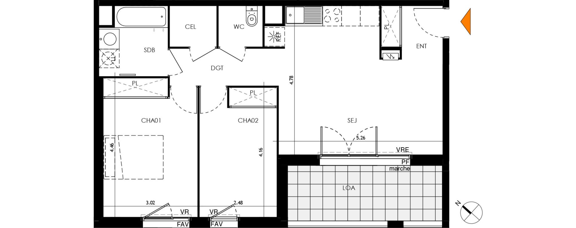 Appartement T3 de 61,13 m2 &agrave; Toulouse Malep&egrave;re