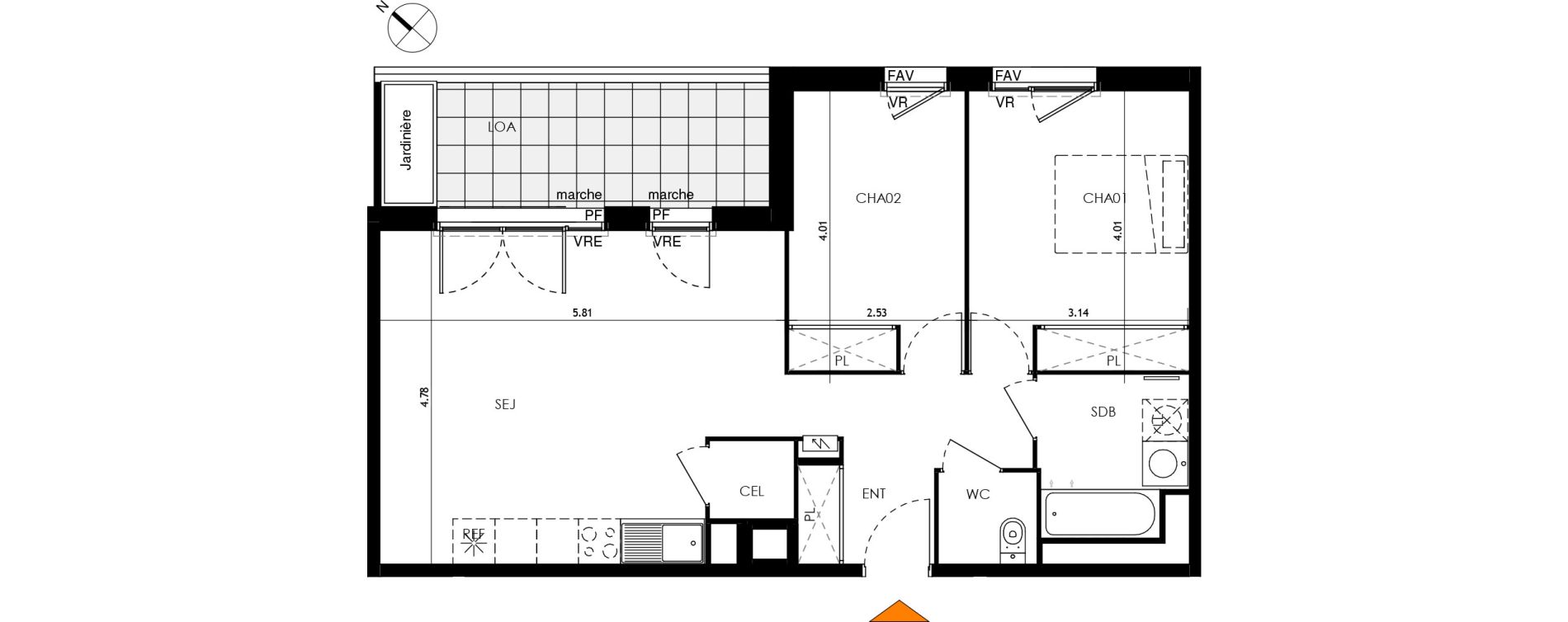 Appartement T3 de 63,52 m2 &agrave; Toulouse Malep&egrave;re