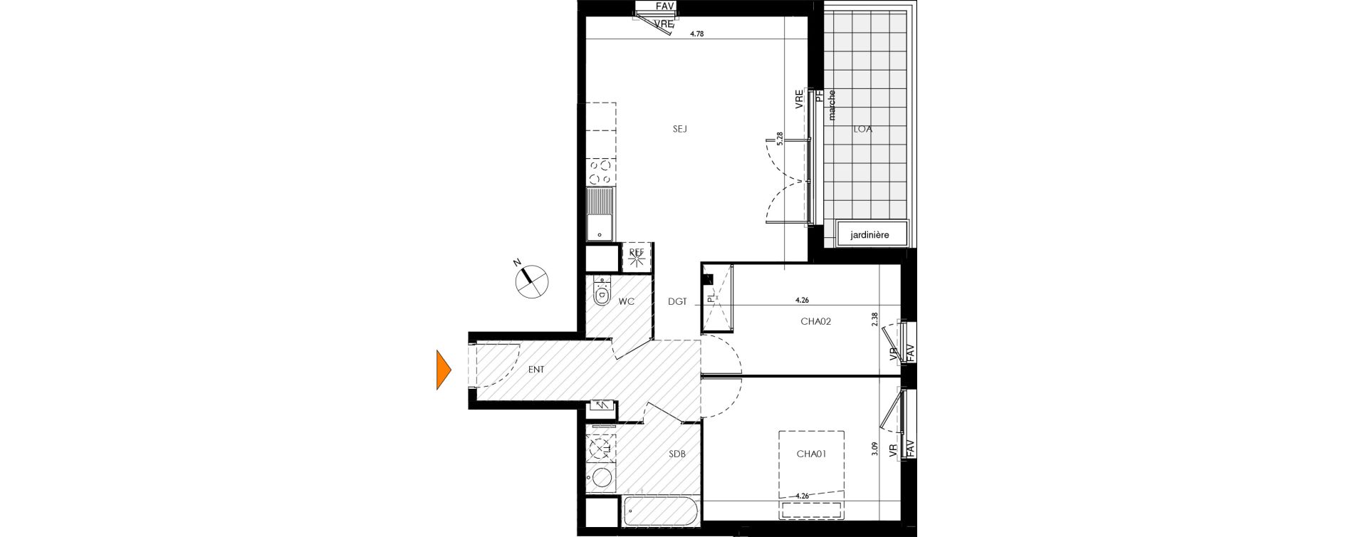Appartement T3 de 63,81 m2 &agrave; Toulouse Malep&egrave;re
