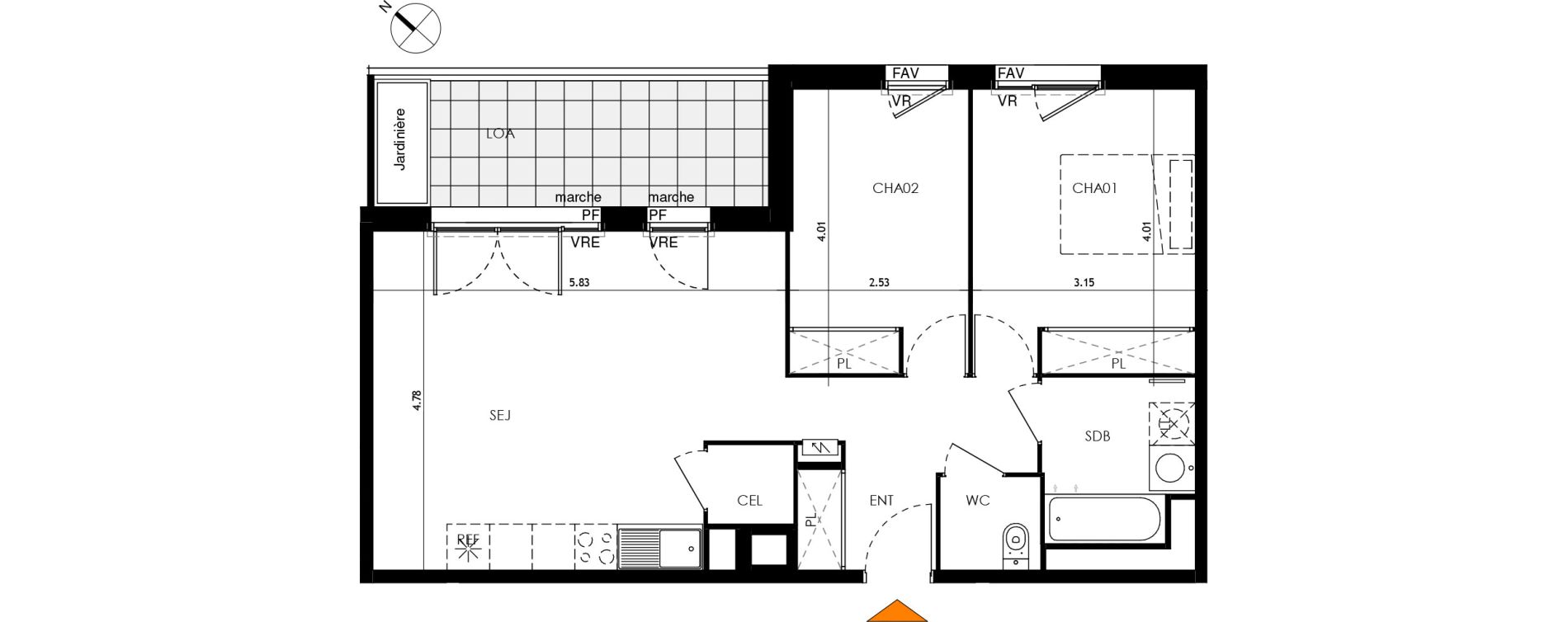 Appartement T3 de 63,50 m2 &agrave; Toulouse Malep&egrave;re