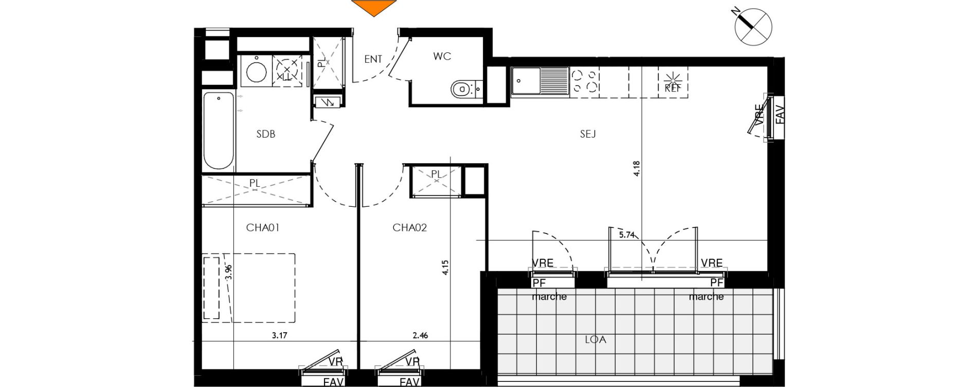 Appartement T3 de 59,67 m2 &agrave; Toulouse Malep&egrave;re
