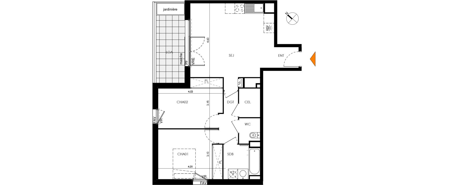 Appartement T3 de 62,44 m2 &agrave; Toulouse Malep&egrave;re