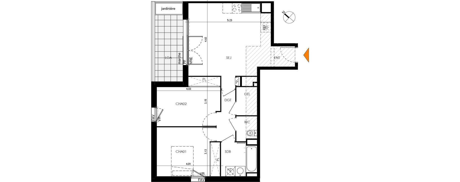 Appartement T3 de 62,44 m2 &agrave; Toulouse Malep&egrave;re
