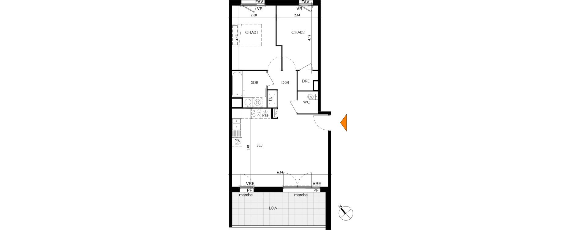 Appartement T3 de 64,65 m2 &agrave; Toulouse Malep&egrave;re