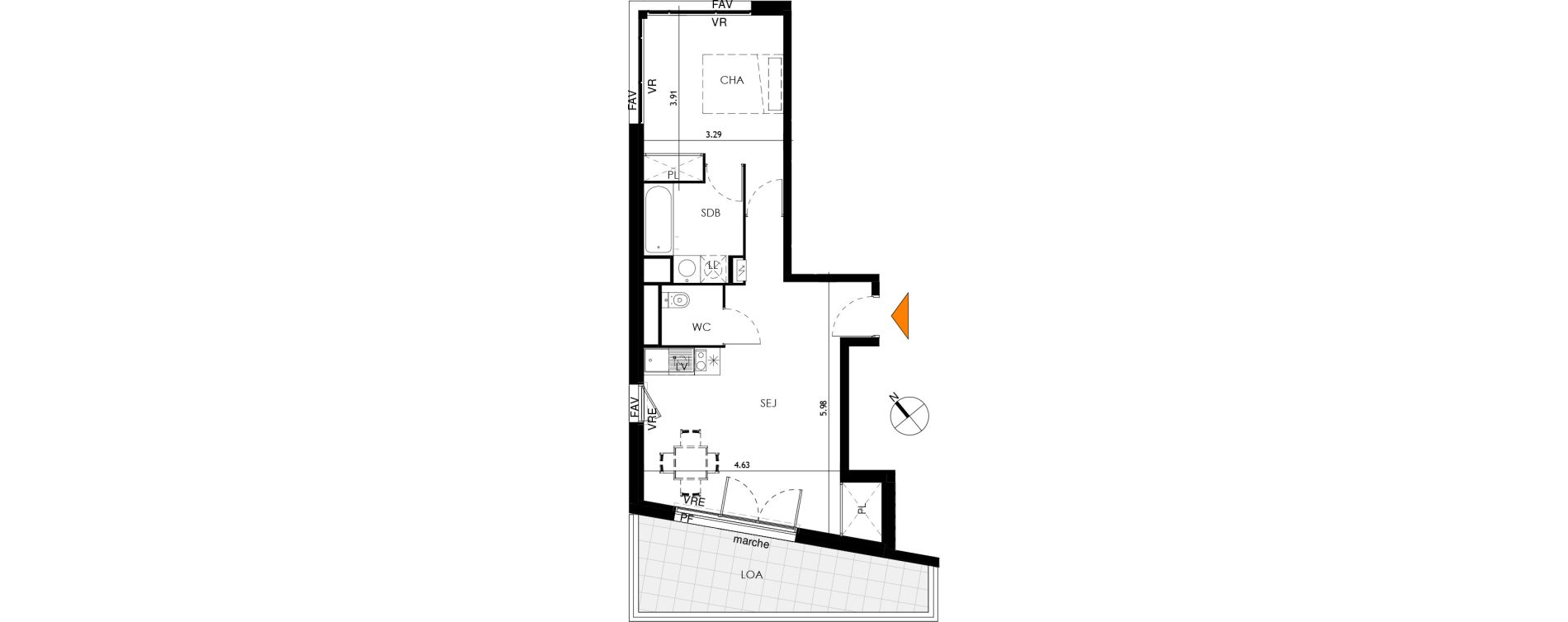 Appartement T2 de 46,97 m2 &agrave; Toulouse Malep&egrave;re