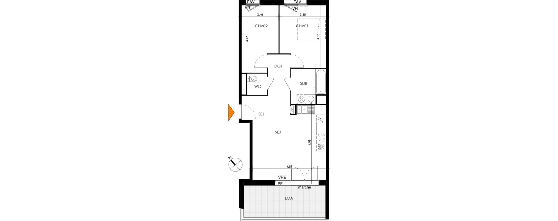 Appartement T3 de 59,92 m2 &agrave; Toulouse Malep&egrave;re