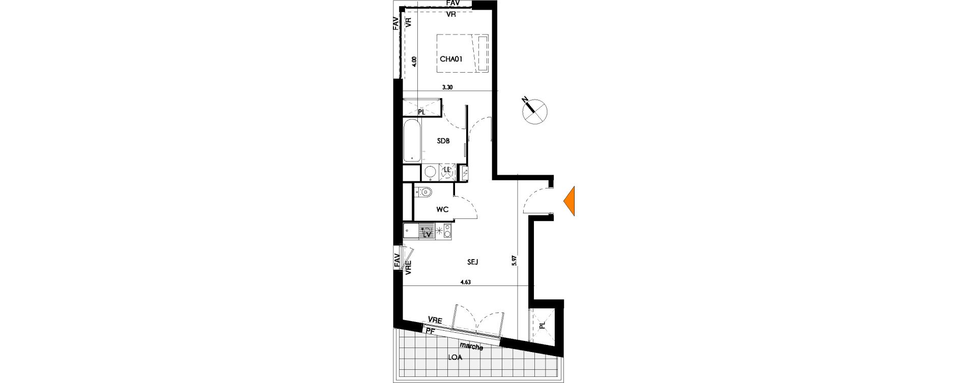 Appartement T2 de 47,32 m2 &agrave; Toulouse Malep&egrave;re