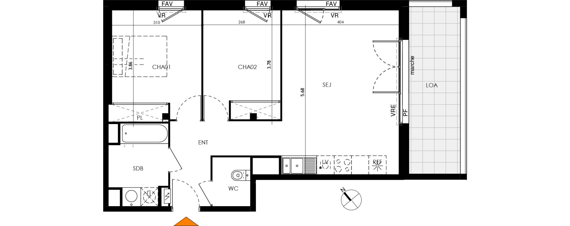 Appartement T3 de 59,32 m2 &agrave; Toulouse Malep&egrave;re