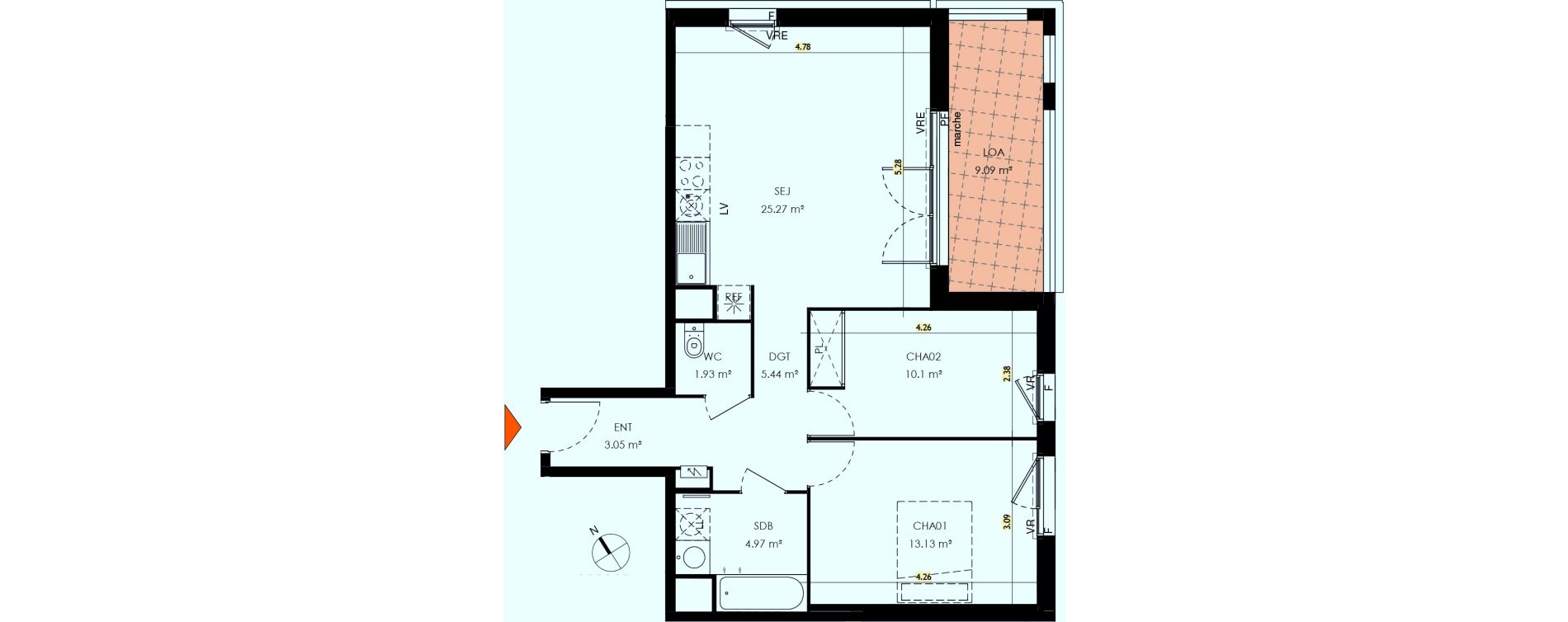 Appartement T3 de 63,88 m2 &agrave; Toulouse Malep&egrave;re