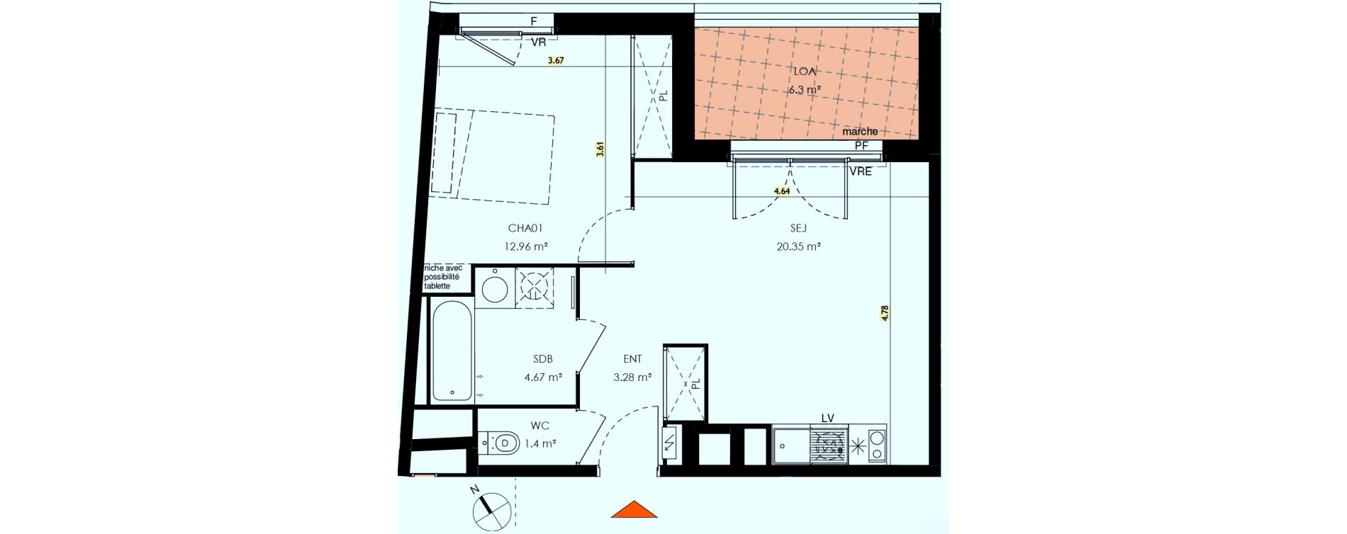 Appartement T2 de 42,66 m2 &agrave; Toulouse Malep&egrave;re