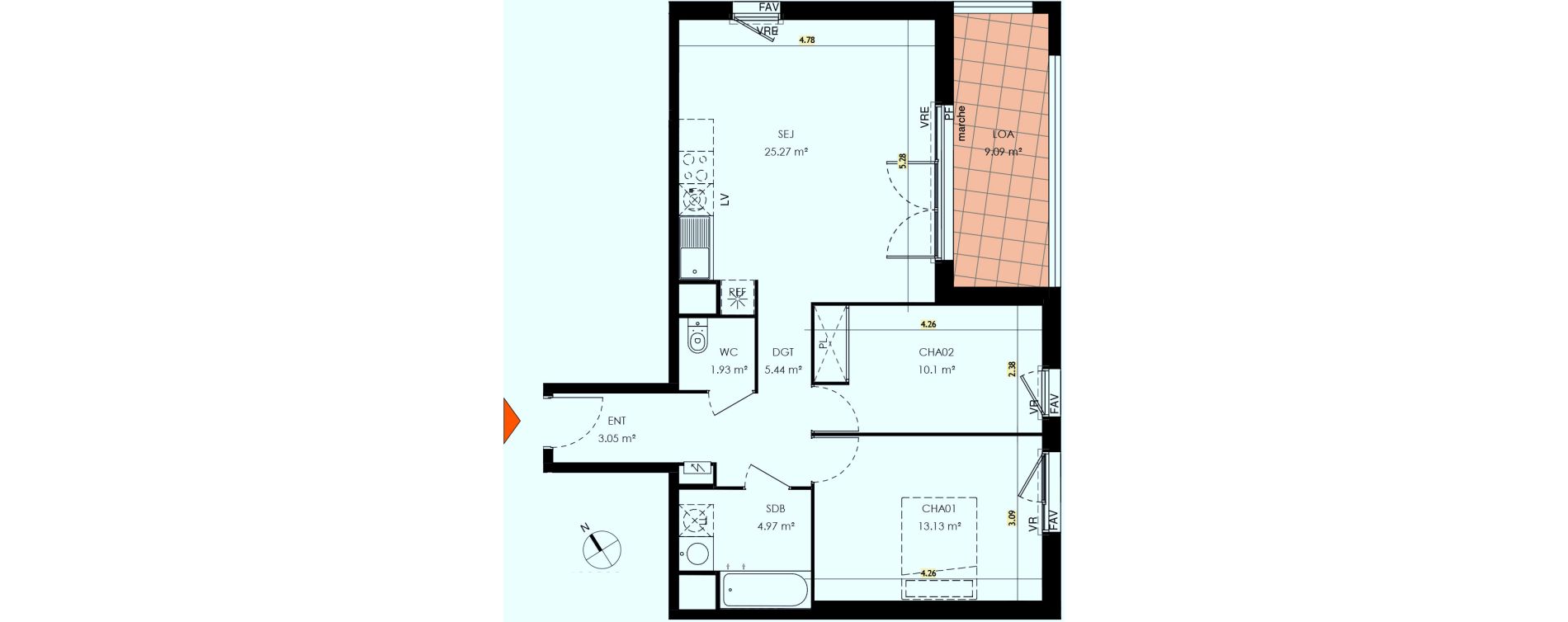 Appartement T3 de 63,88 m2 &agrave; Toulouse Malep&egrave;re