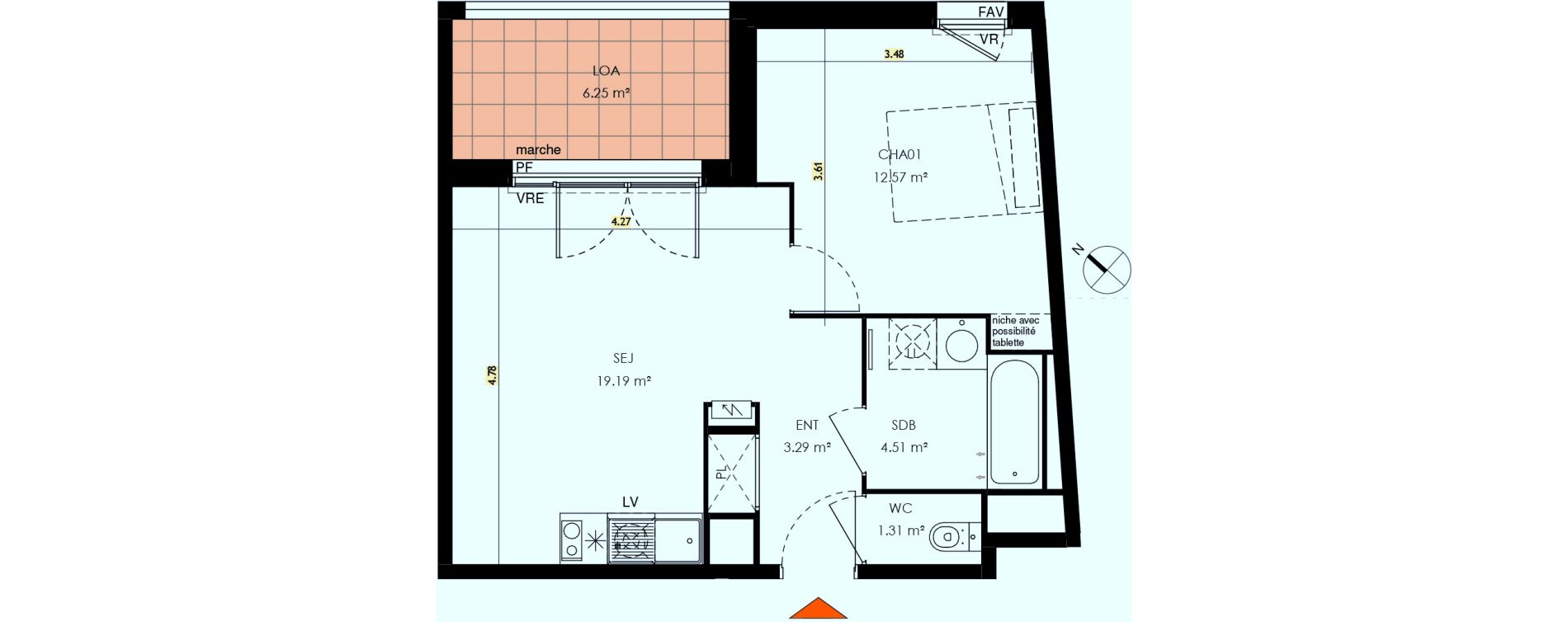 Appartement T2 de 40,87 m2 &agrave; Toulouse Malep&egrave;re