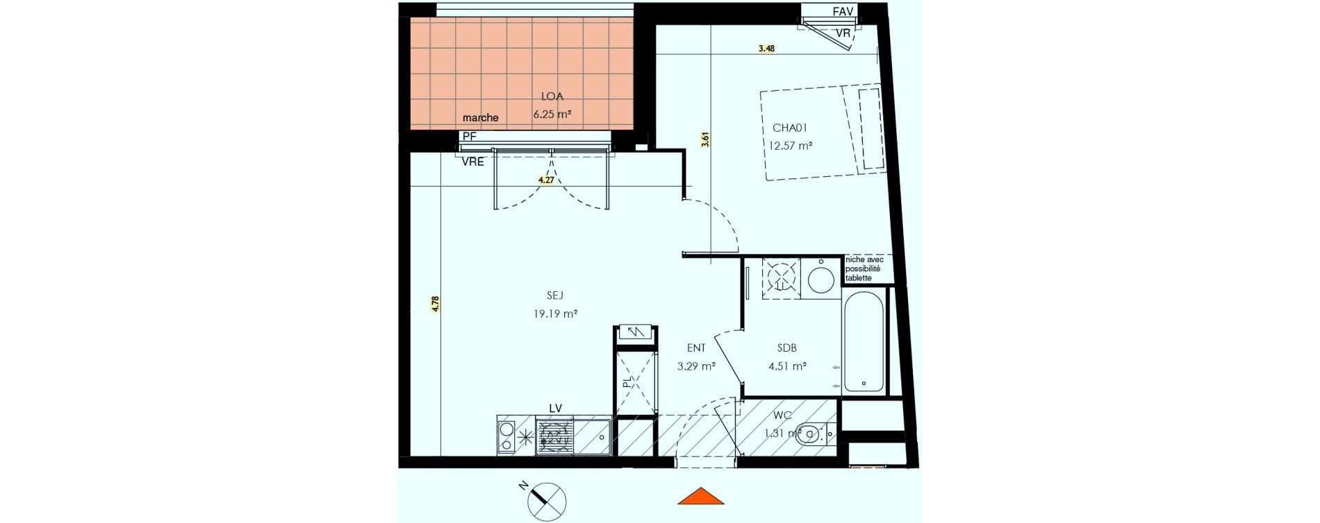 Appartement T2 de 40,87 m2 &agrave; Toulouse Malep&egrave;re