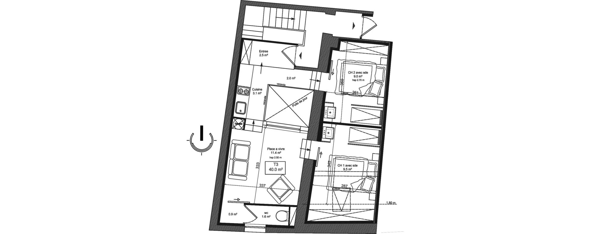 Appartement T3 de 40,00 m2 &agrave; Toulouse Saint-cyprien