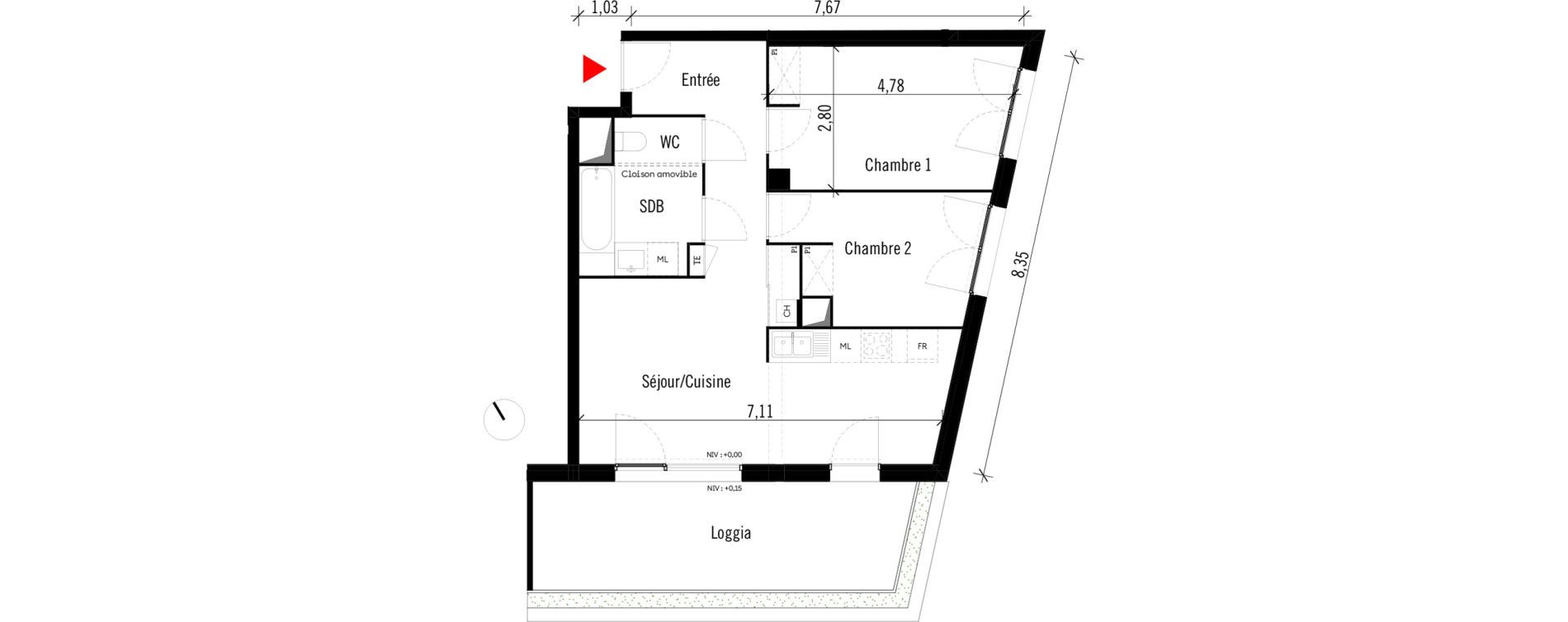 Appartement T3 de 60,19 m2 &agrave; Toulouse Saint-martin-du-touch