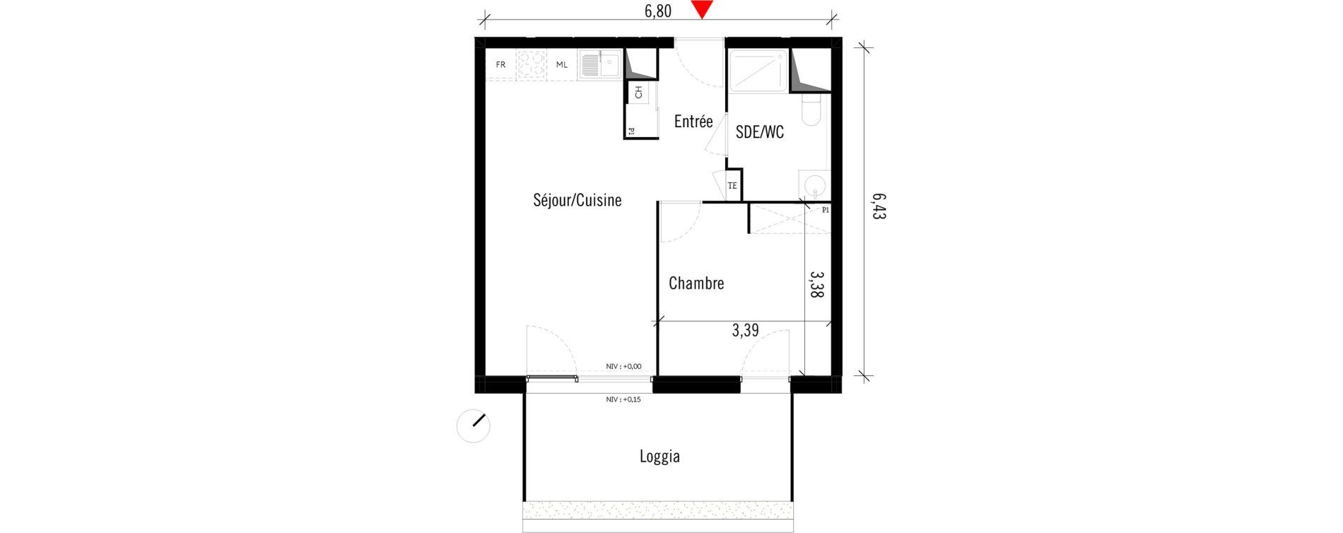 Appartement T2 de 42,03 m2 &agrave; Toulouse Saint-martin-du-touch