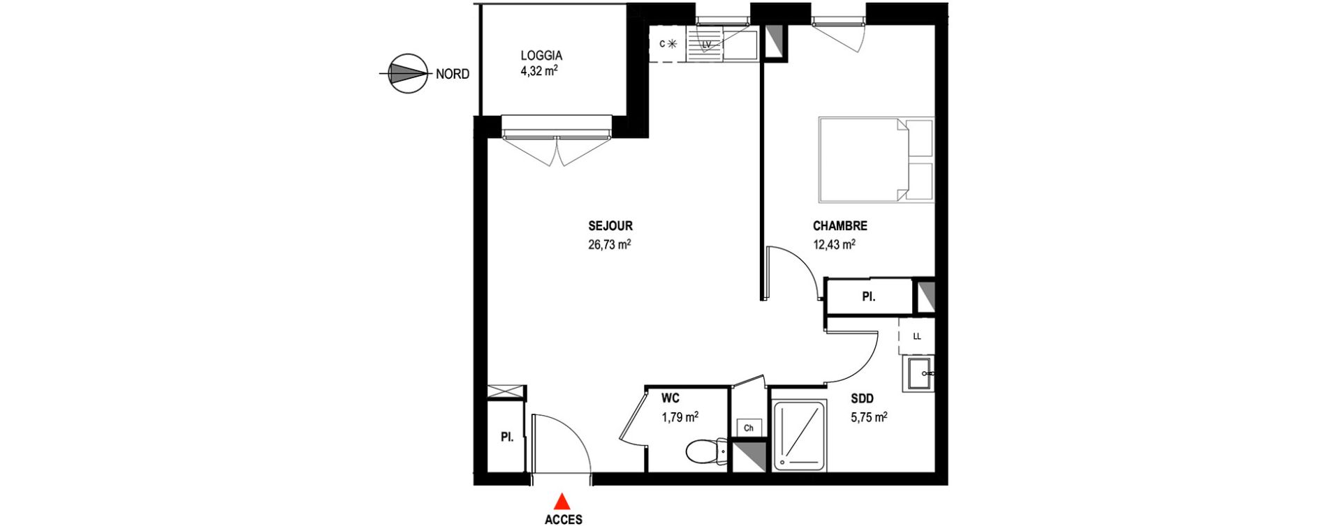 Appartement T2 de 46,70 m2 &agrave; Toulouse Croix daurade