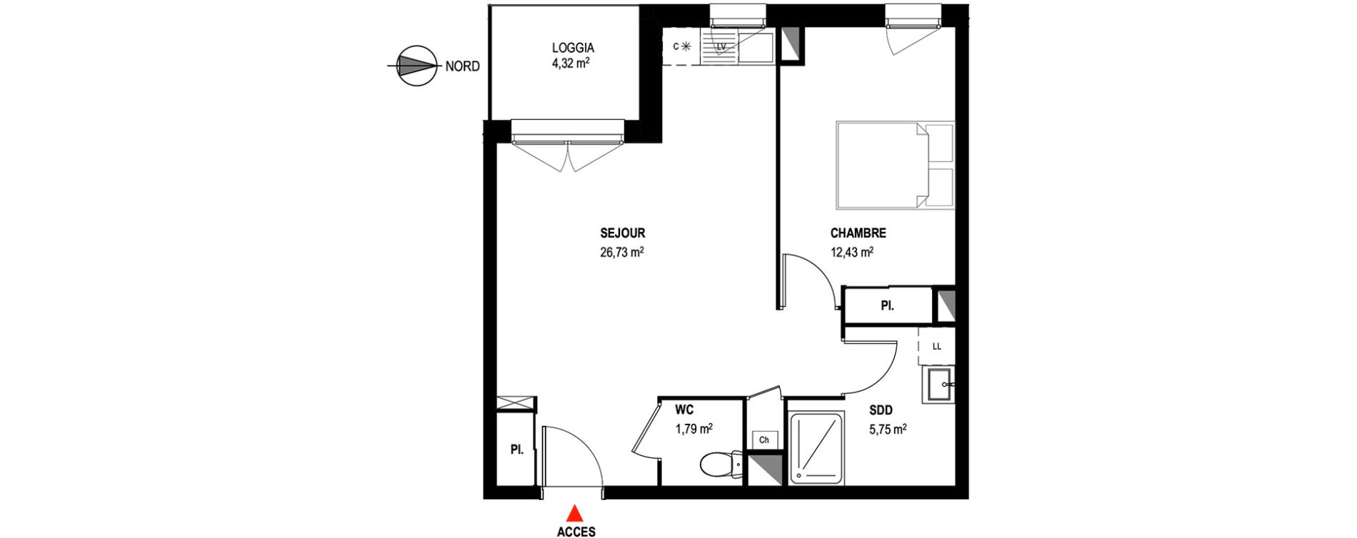 Appartement T2 de 46,70 m2 &agrave; Toulouse Croix daurade