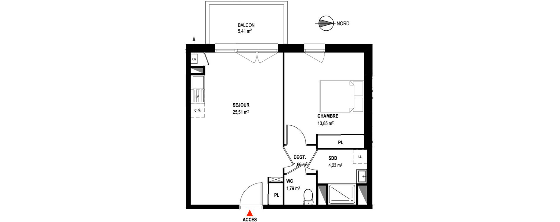 Appartement T2 de 47,04 m2 &agrave; Toulouse Croix daurade