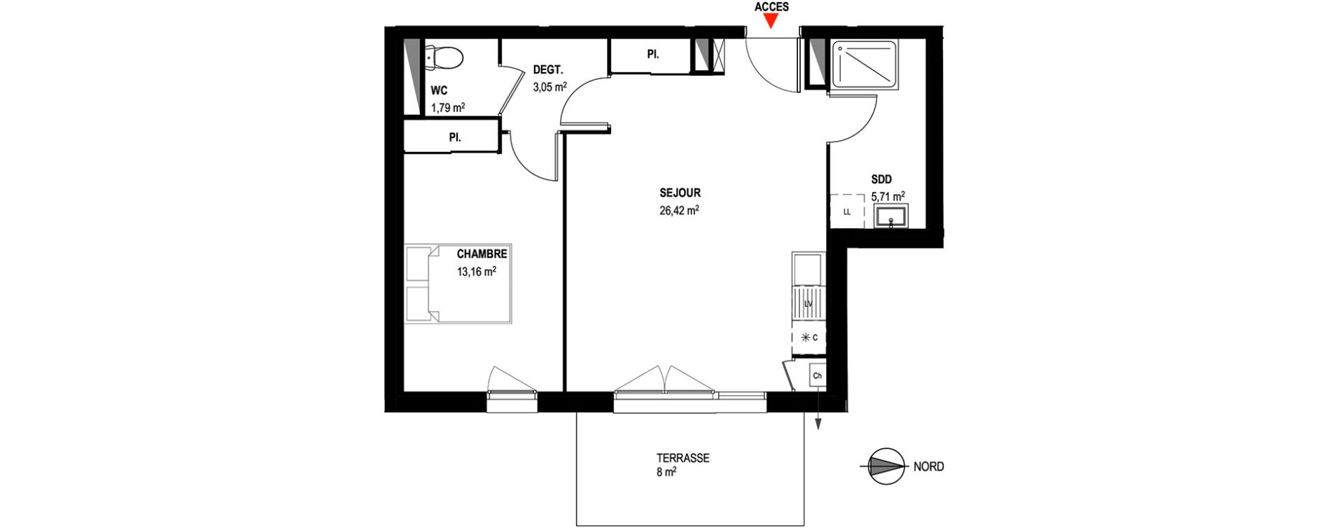 Appartement T2 de 50,13 m2 &agrave; Toulouse Croix daurade