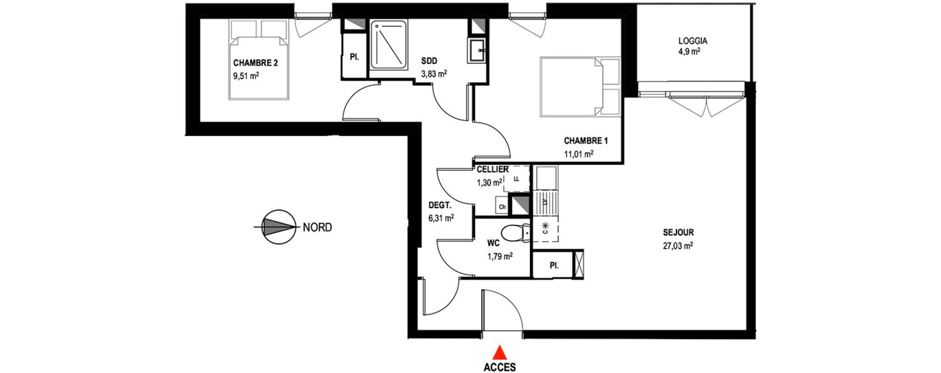 Appartement T3 de 60,78 m2 &agrave; Toulouse Croix daurade