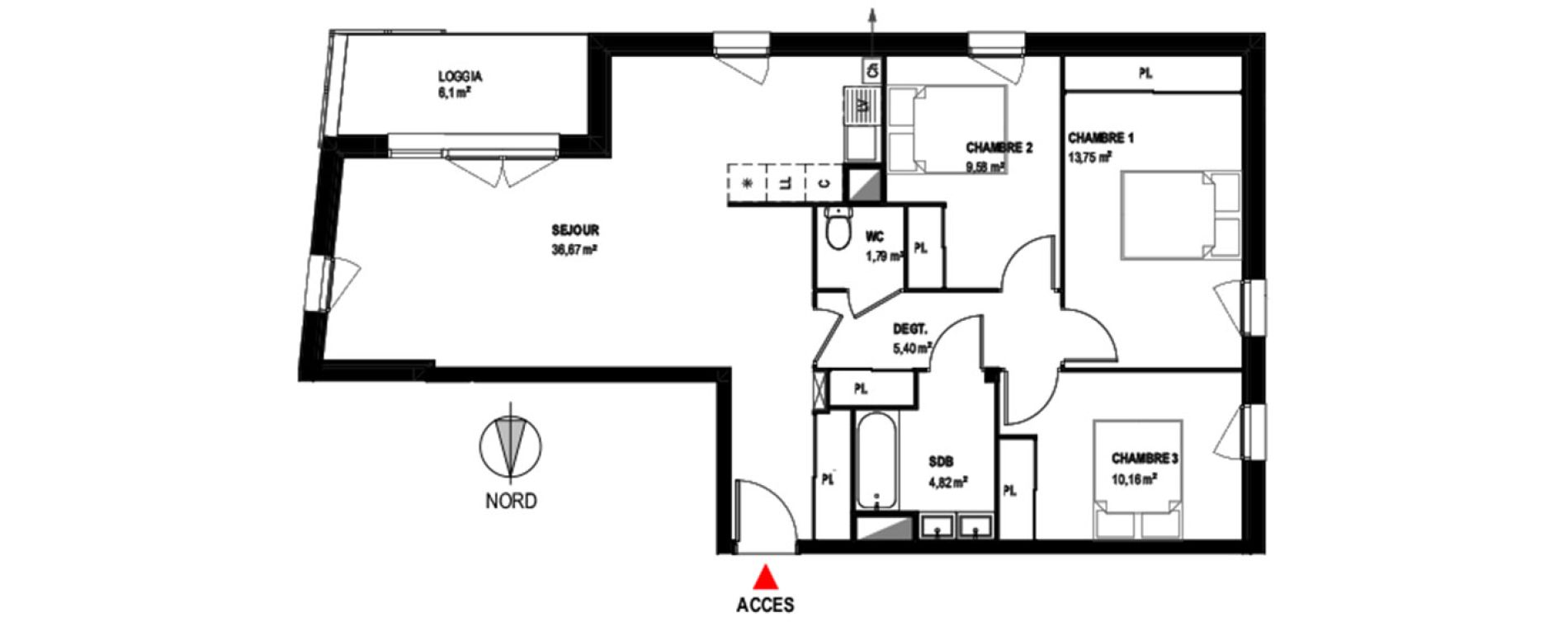 Appartement T4 de 82,17 m2 &agrave; Toulouse Croix daurade
