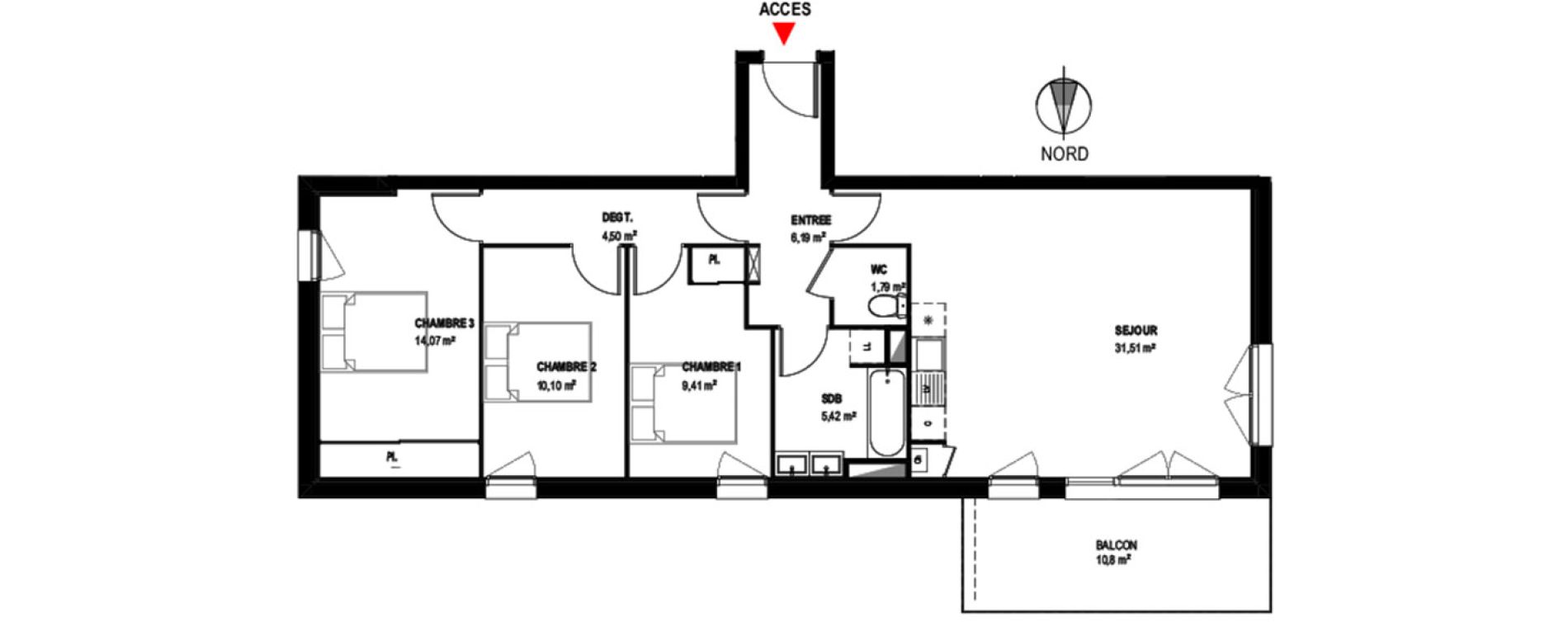 Appartement T4 de 82,99 m2 &agrave; Toulouse Croix daurade
