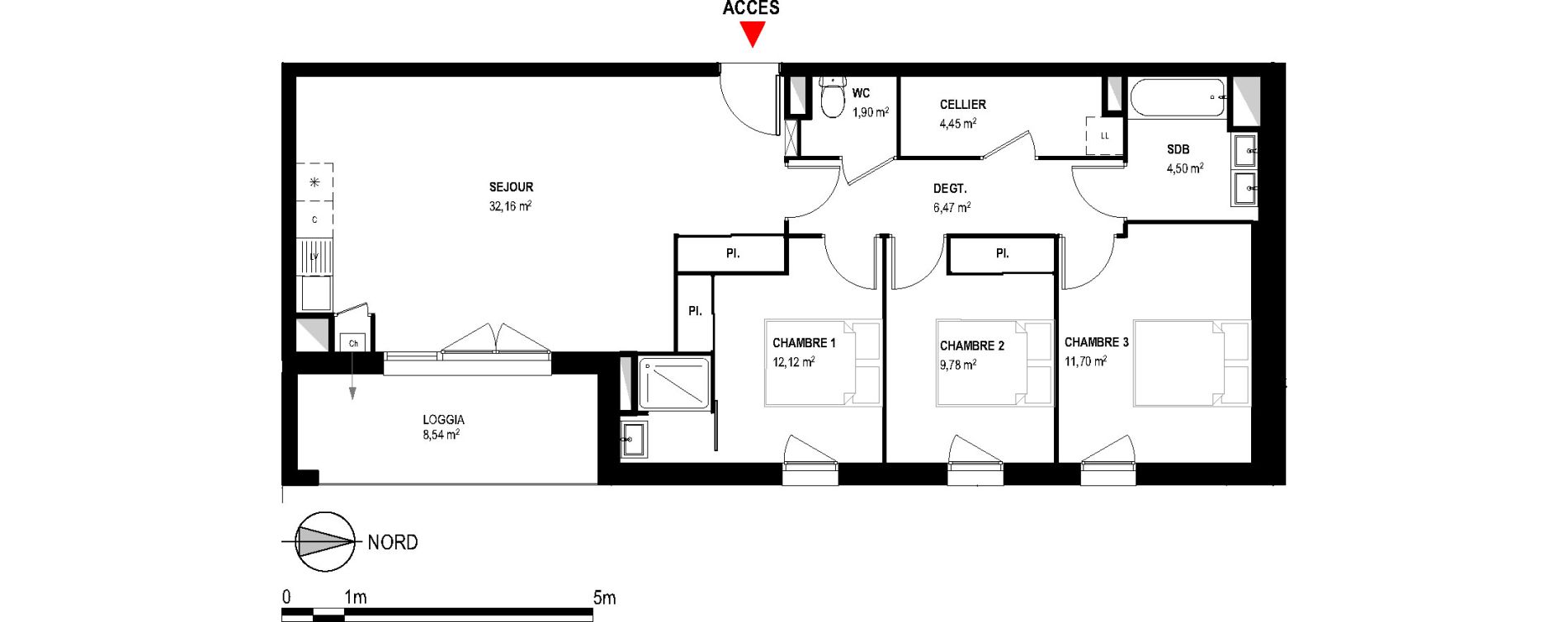 Appartement T4 de 83,08 m2 &agrave; Toulouse Croix daurade