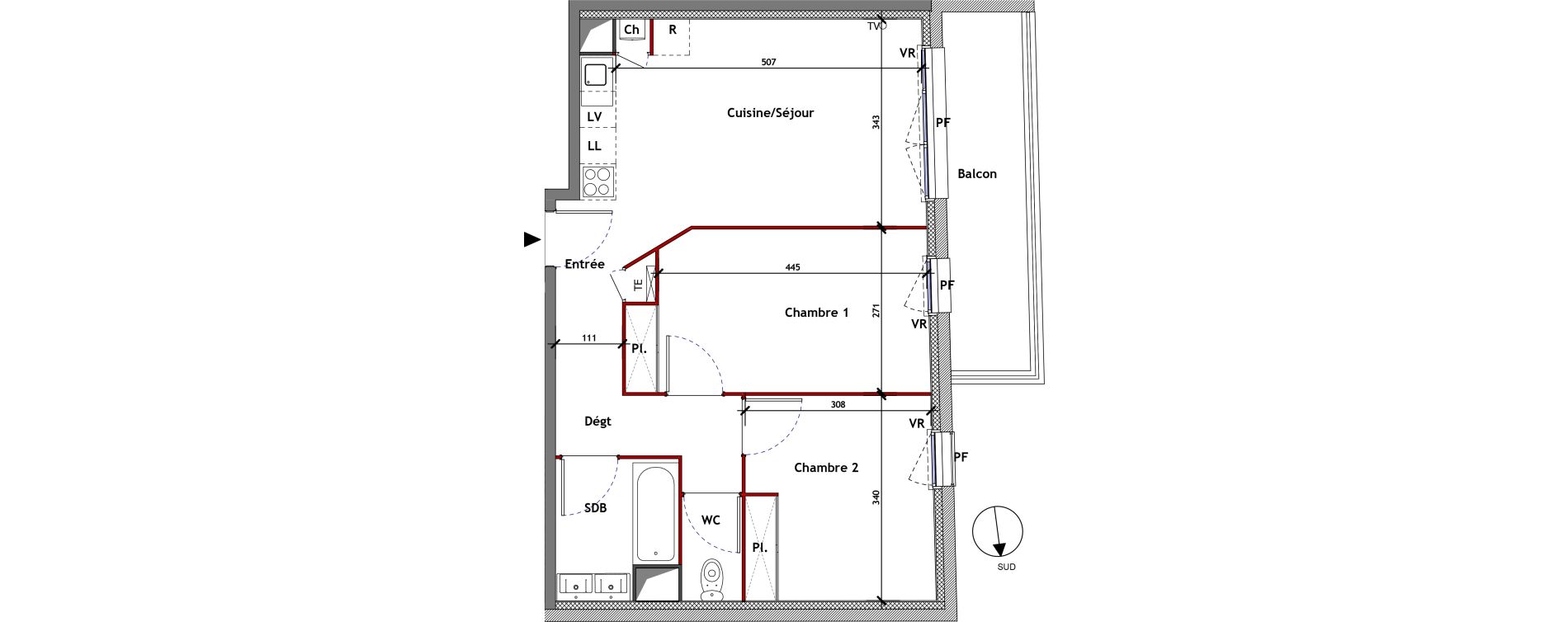 Appartement T3 de 56,03 m2 &agrave; Toulouse Croix daurade