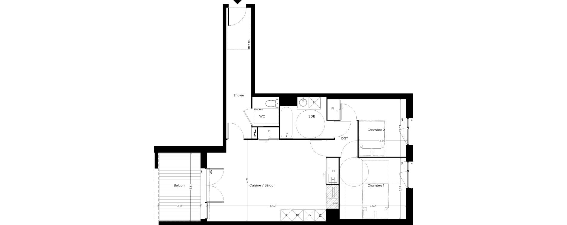 Appartement T3 de 68,69 m2 &agrave; Toulouse Croix daurade