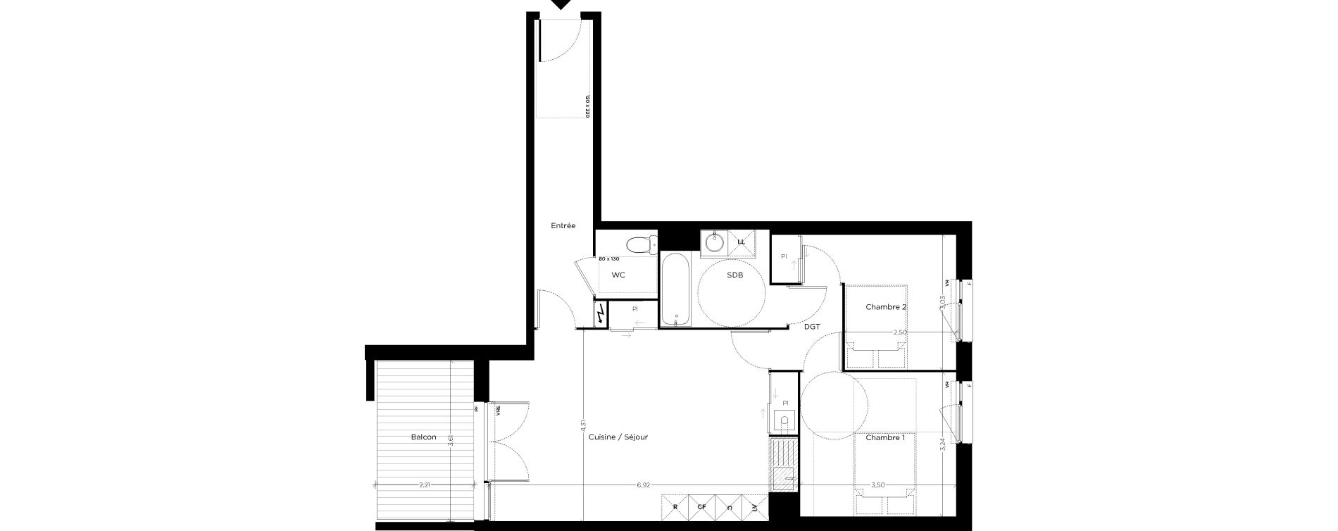 Appartement T3 de 68,69 m2 &agrave; Toulouse Croix daurade