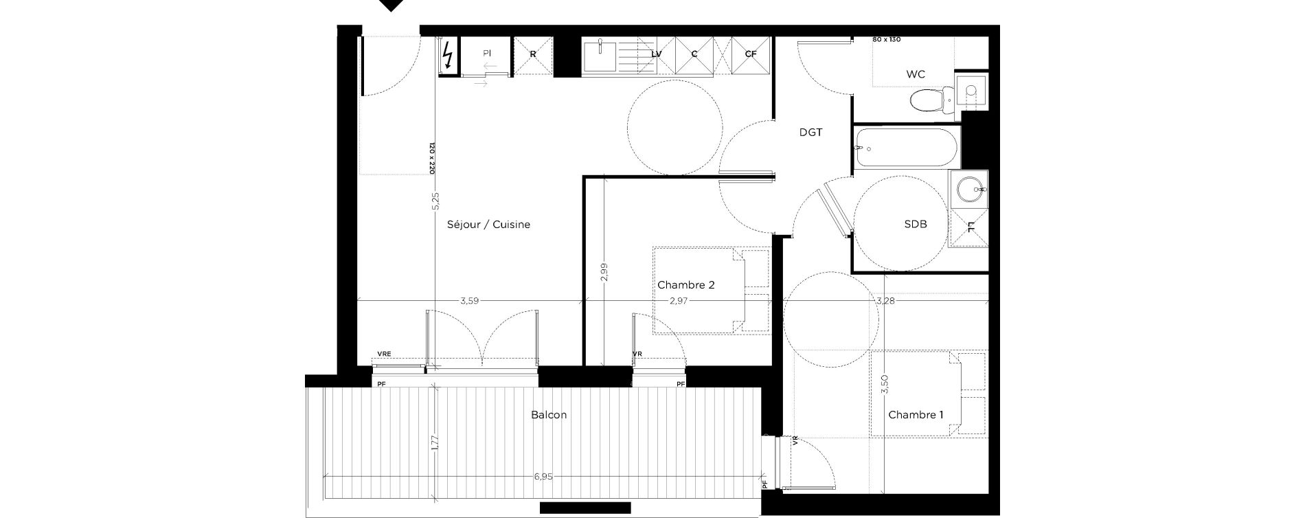 Appartement T3 de 57,27 m2 &agrave; Toulouse Croix daurade