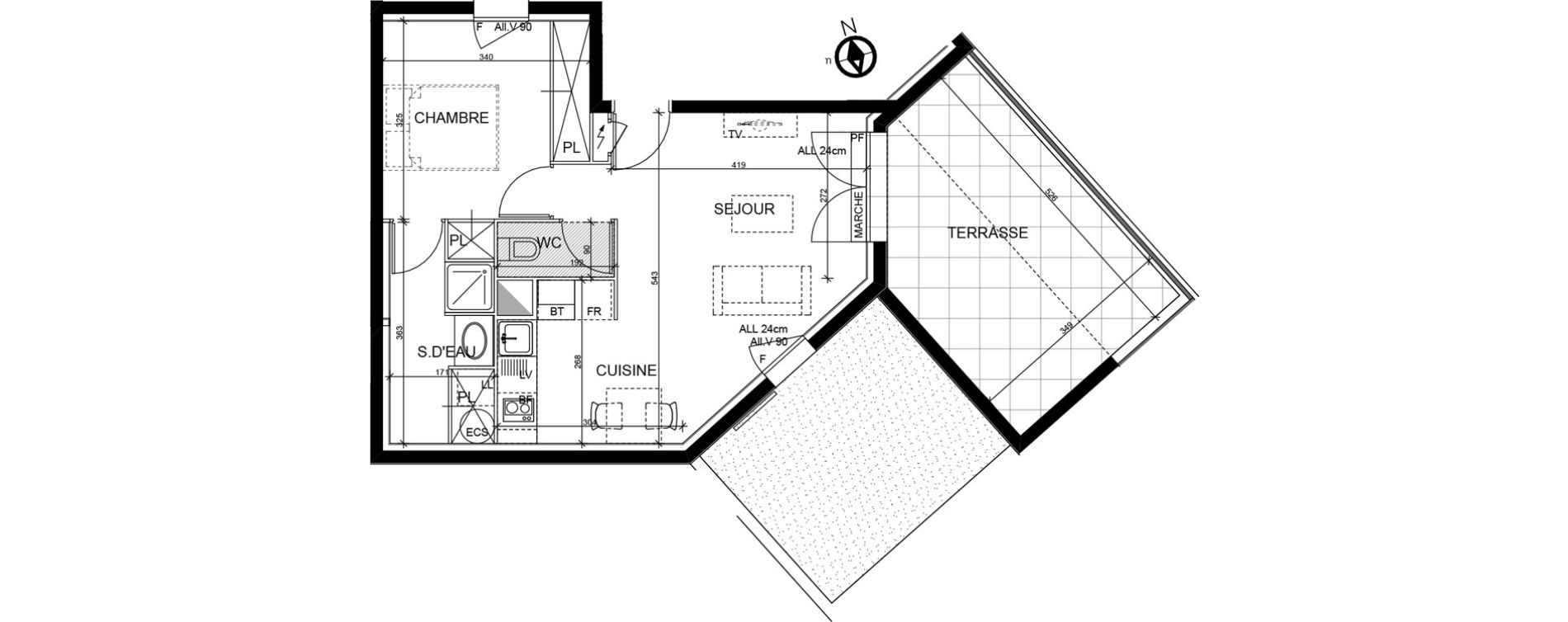 Appartement T2 de 42,00 m2 &agrave; Toulouse Lardenne