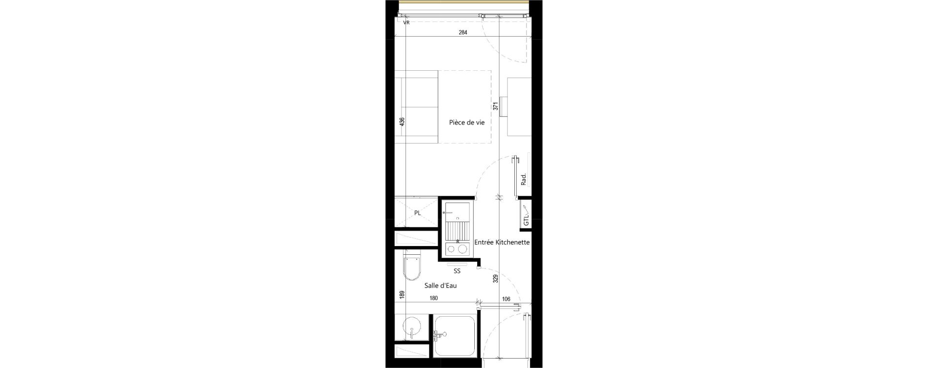 Appartement T1 meubl&eacute; de 18,70 m2 &agrave; Toulouse Rangueil