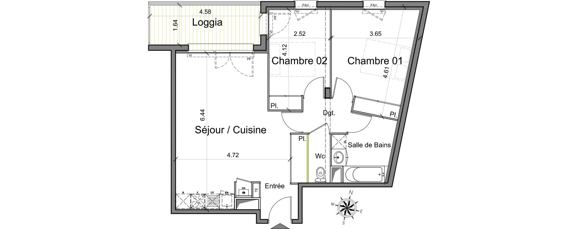 Appartement T3 de 63,62 m2 &agrave; Toulouse Cartoucherie