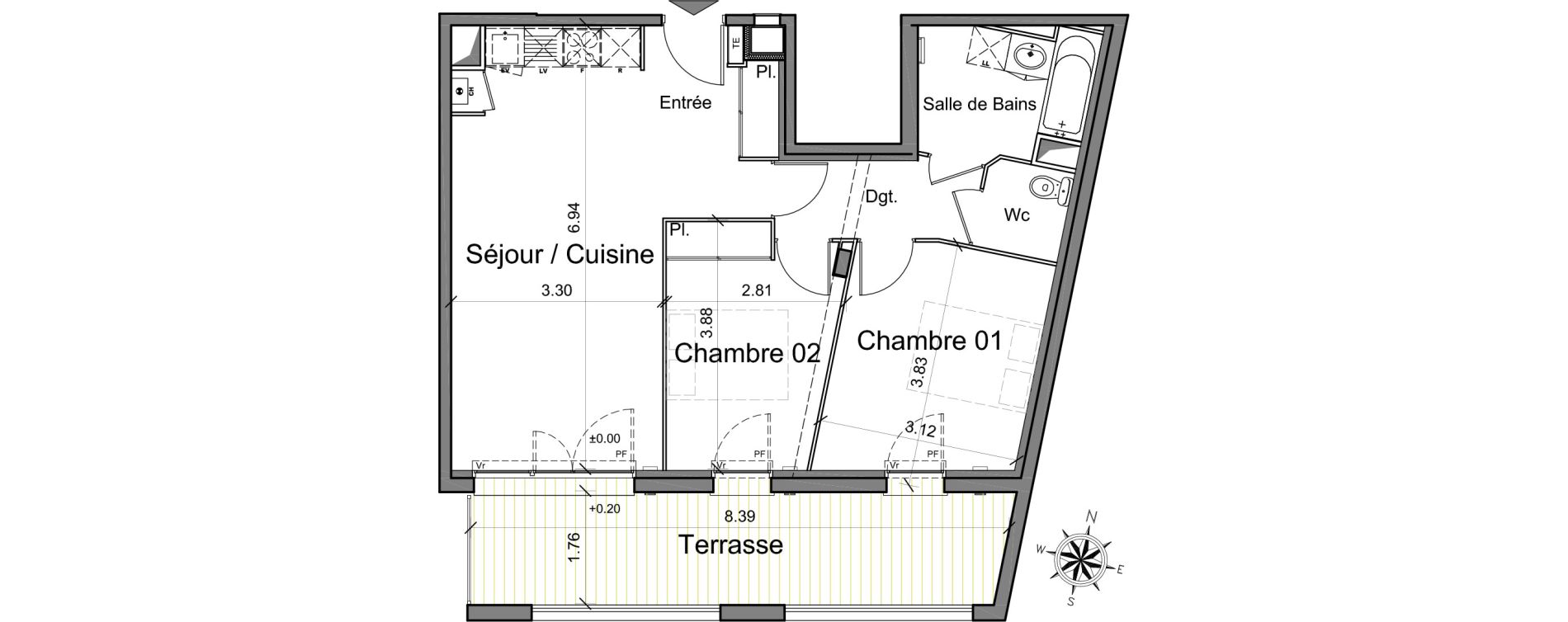 Appartement T3 de 58,74 m2 &agrave; Toulouse Cartoucherie