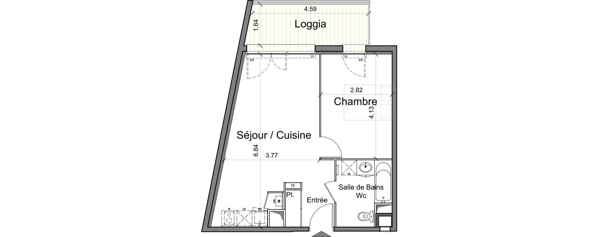 Appartement T2 de 42,41 m2 &agrave; Toulouse Cartoucherie