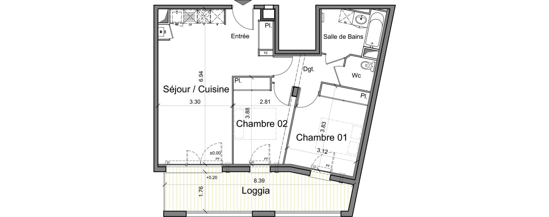 Appartement T3 de 59,56 m2 &agrave; Toulouse Cartoucherie